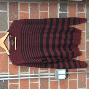 Ben Sherman V-neck Burgundy Striped Logo Sweater Size Large L Like New